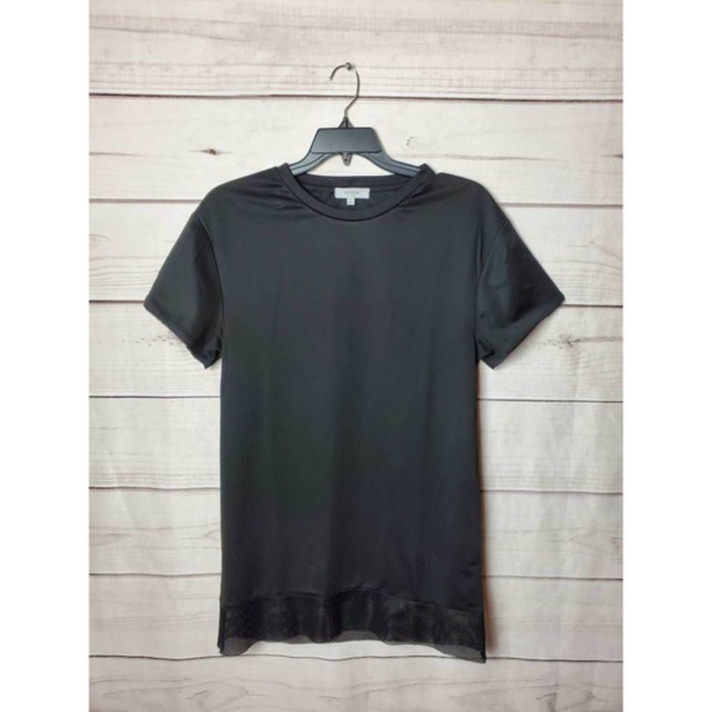 Umgee Womens T-Shirt Black Short‎ Sleeve Crew Neck Mesh Trim Cotton Blend Tee M
